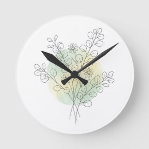 Horloge Ronde Illustration botanique Eucalyptus Vert Aquarelle⁠