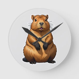 Horloge Ronde Illustration d'animal de rongeur de Capybara migno