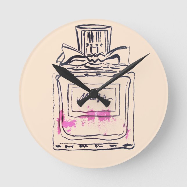 Horloge Ronde Illustration d'aquarelle de mode de bouteille de p (Recto)