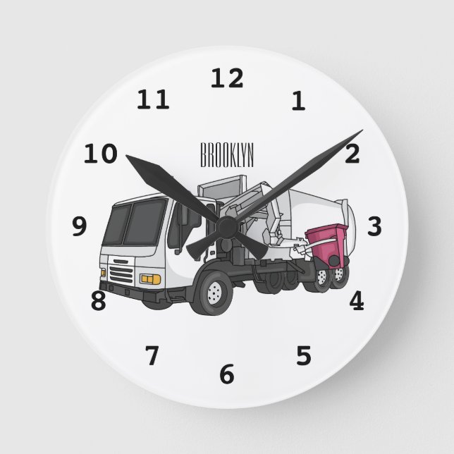 Horloge Ronde Illustration de camion à ordures (Recto)