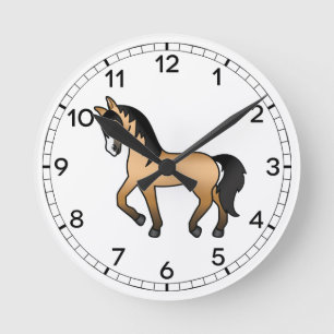 Horloge Ronde Illustration de Cheval Trotting Cartoon Cute