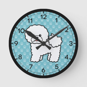 Horloge Ronde Illustration de chien Bichon Frise de dessin animé