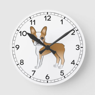 Horloge Ronde Illustration de chien Boston Terrier fauve et blan