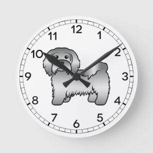 Horloge Ronde Illustration de chien caricaturé mignon en argent 