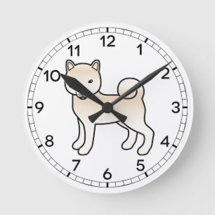 Horloge Ronde Illustration de chien de dessin animé mignon Shiba