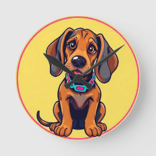 Horloge Ronde Illustration de dessin animé coloré de chien joyeu