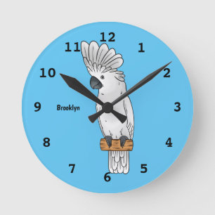 Horloge Ronde Illustration de dessin animé d'oiseau cacatoès à h