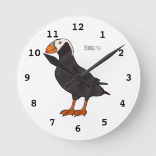 Horloge Ronde Illustration de dessin animé d'oiseau macareux à h
