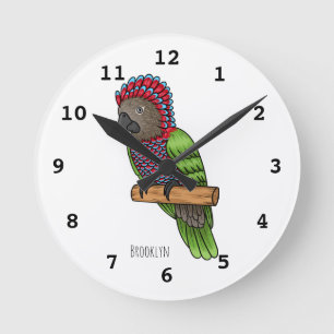 Horloge Ronde illustration de dessin animé d'oiseau perroquet à 