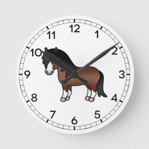 Horloge Ronde Illustration de dessin animé mignon de poney Shetl