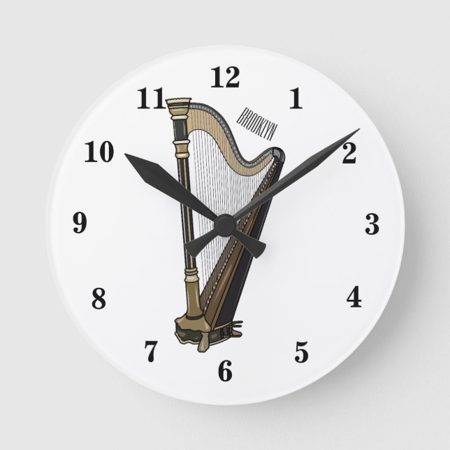 Horloge Ronde Illustration de dessin animé sur la harpe (Recto)