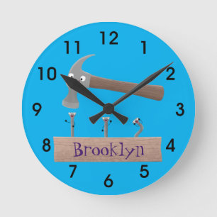 Horloge Ronde Illustration de dessin mignon, marteau et ongles