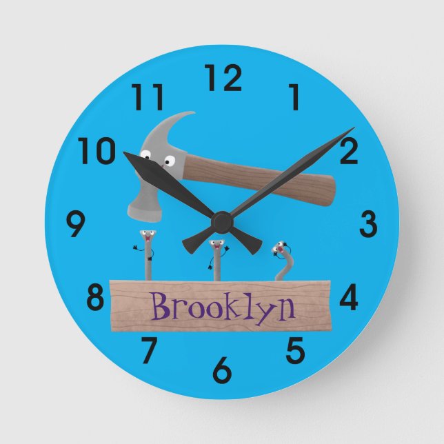 Horloge Ronde Illustration de dessin mignon, marteau et ongles (Recto)