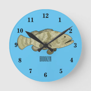 Horloge Ronde Illustration de la caricature du poisson de mérou