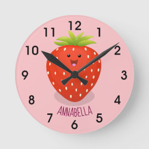 Horloge Ronde Illustration de la fraise Cute kawaii