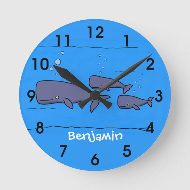 Horloge Ronde Illustration de la mignonne migration des baleines (Recto)