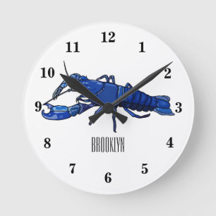 Horloge Ronde Illustration de l'écrevisse marron bleu