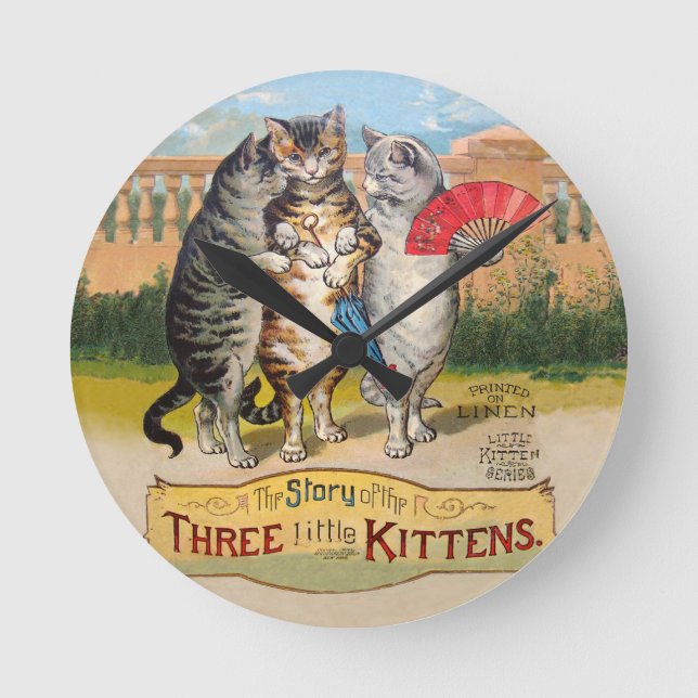 Horloge Ronde Illustration de l'oie des trois petits chatons (Recto)