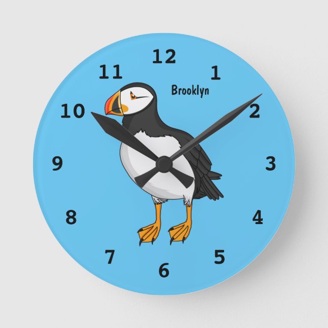 Horloge Ronde Illustration de macareux de l'Atlantique (Recto)