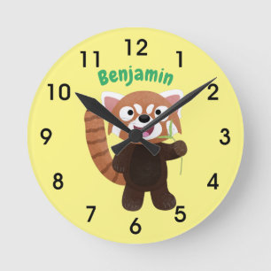 Horloge Ronde Illustration de panda rouge mignon