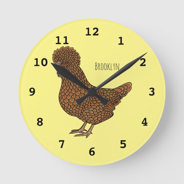 Horloge Ronde Illustration de poulet à la polis chamois  (Recto)