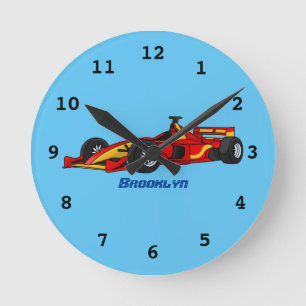 Horloge Ronde Illustration de voitures de course à grande vitess