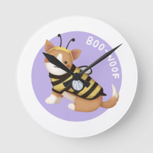 Horloge Ronde Illustration d'Halloween : Boo-Woof (Corgi gallois
