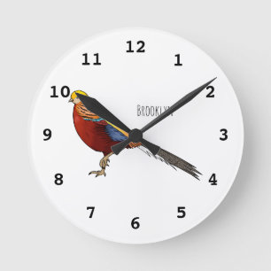 Horloge Ronde Illustration d'oiseau de faisan doré
