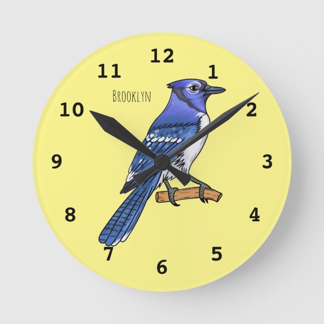 Horloge Ronde Illustration d'oiseau de jay bleu (Recto)