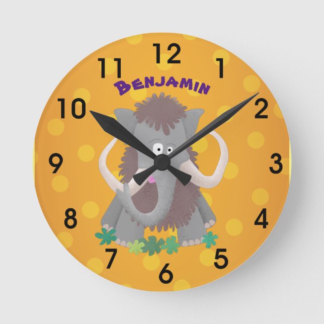 Horloge Ronde Illustration drôle de mammouth laineux (Recto)