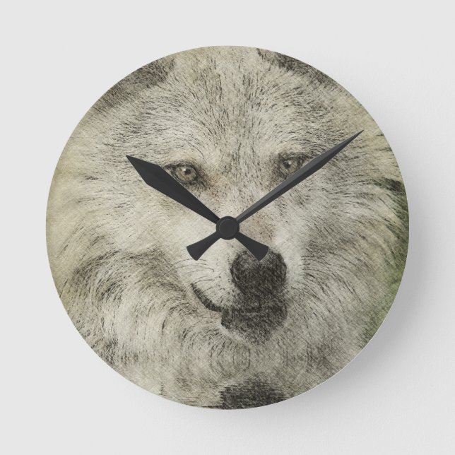Horloge Ronde Illustration du crayon de loup d'argent (Recto)