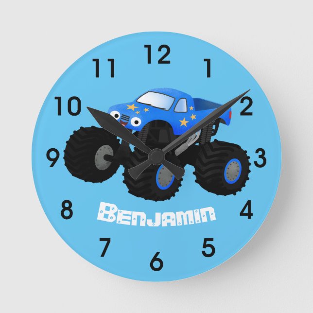 Horloge Ronde Illustration d'un camion monstre bleu mou (Recto)