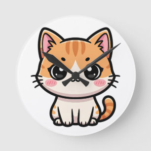 Horloge Ronde Illustration d'un chat roux kawaii adorable