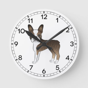 Horloge Ronde Illustration d'un chien Boston Terrier bringé et b