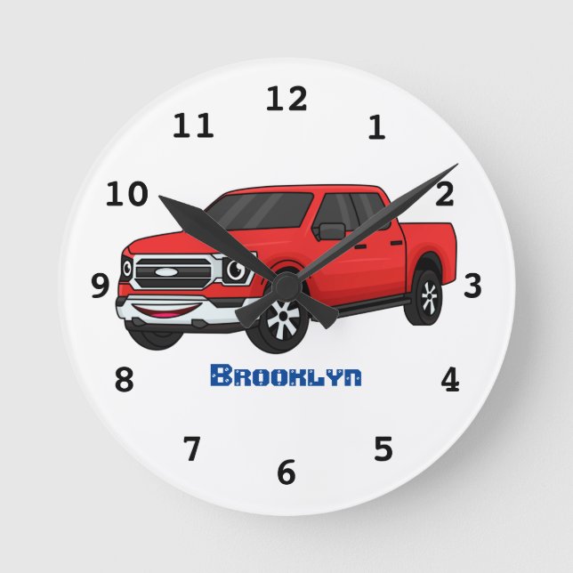 Horloge Ronde Illustration d'une camionnette rouge mou (Recto)