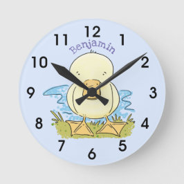 Horloge Ronde Illustration d'une caricature de bébé canard jaune