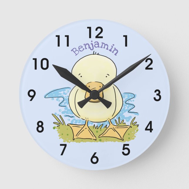 Horloge Ronde Illustration d'une caricature de bébé canard jaune (Recto)