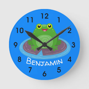 Horloge Ronde Illustration d'une caricature de grenouille verte 