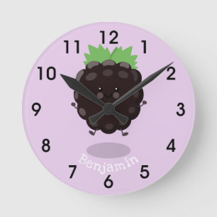 Horloge Ronde Illustration d'une caricature mauve de mûre baie n