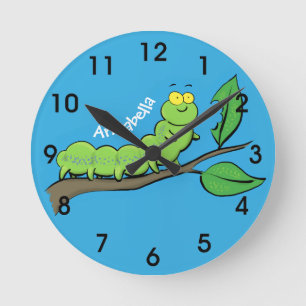 Horloge Ronde Illustration d'une jolie chenille verte