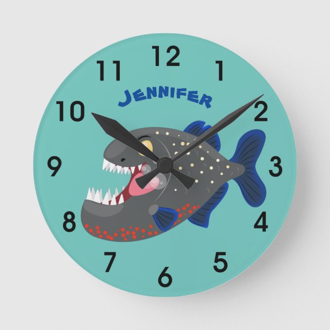 Horloge Ronde Illustration humoristique de piranha (Recto)