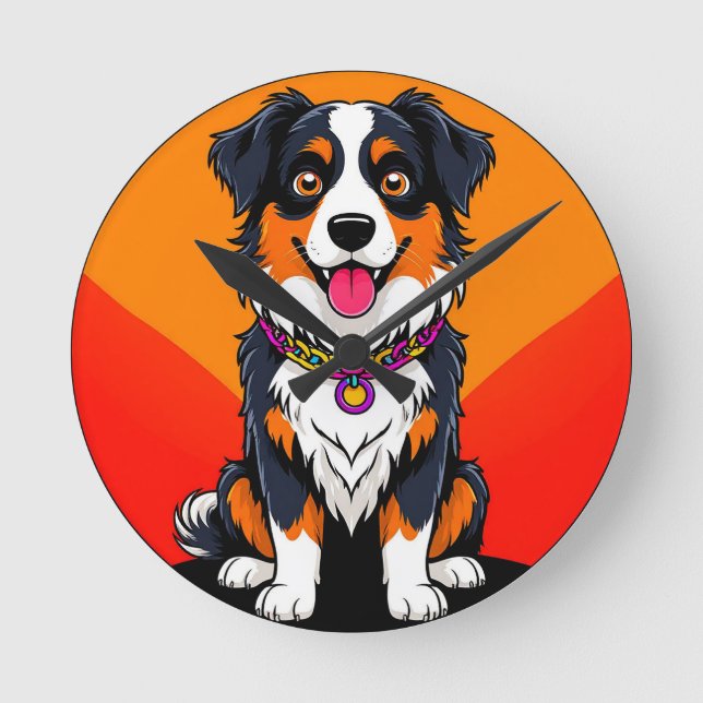 Horloge Ronde Illustration Joyful Cartoon Dog (Recto)