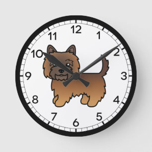 Horloge Ronde Illustration mignonne de chien Cairn Terrier bring
