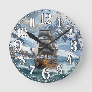 Horloge Ronde Illustration numérique d'un navire à voiles dans l