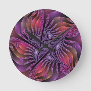 Horloge Ronde Imaginaire coloré Abstrait Trippy Violet Fractal
