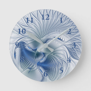 Horloge Ronde Imaginaire dynamique tons bleus Abstraits Art frac