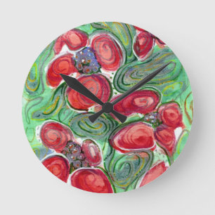 Horloge Ronde Imaginaire Fleurs rouges