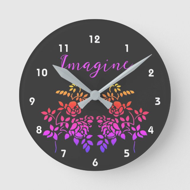 Horloge Ronde Imaginez les fleurs Roses Abstraits mots d'inspira (Recto)