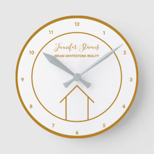 Horloge Ronde Immobilier Chic Gold Custom Realer Office