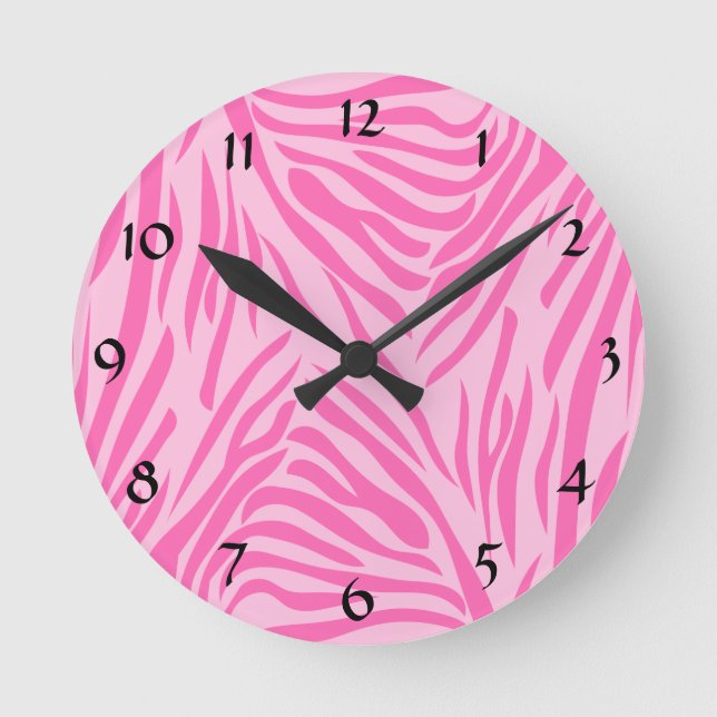 Horloge Ronde Impression Zèbre rose chaud (Recto)